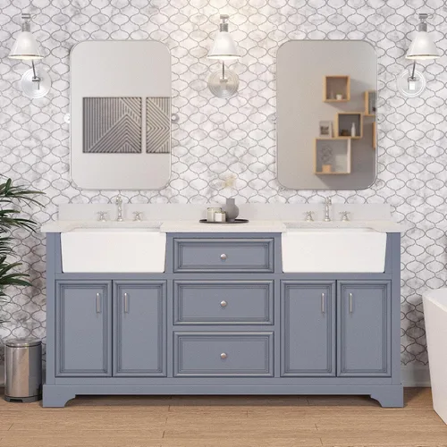 Vista 2 de Kitchen Bath Collection Zelda - Mueble de casa de campo doble de 72 pulgadas (cuarzo/gris polvo): incluye gabinete gris polvo con impresionante