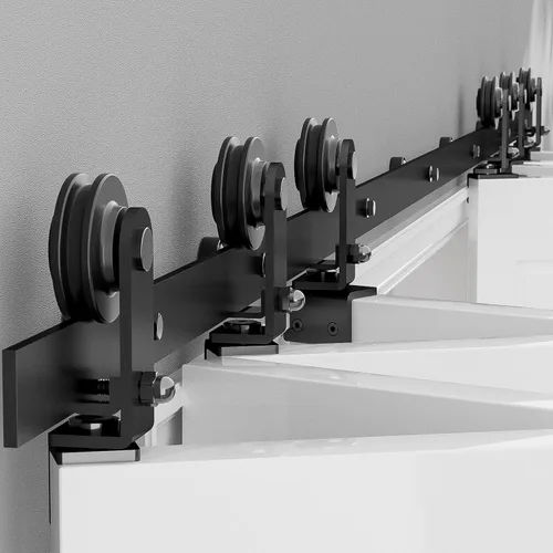 Vista 17 de CCJH Kit de riel deslizante de 3 pies/36 pulgadas para puerta de granero plegable resistente para 2 puertas (sin puerta de madera, solo hardware)
