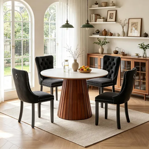 Vista 32 de SSLine 41.3 in Round Sintered Stone Dining Table for 4 Fluted Pedestal Base