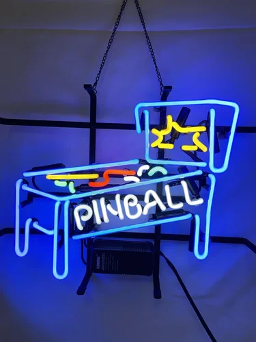 Vista 3 de Pinball - Letreros de neón de vidrio real para sala de juegos, barra de cerveza, pub, tienda, sala de recreación, decoración de pared, hotel, club