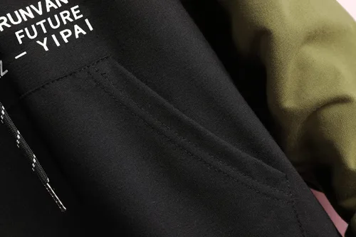 Vista 5 de GURUNVANI Sudadera con capucha de color de contraste para hombre Sudaderas con capucha de patchwork