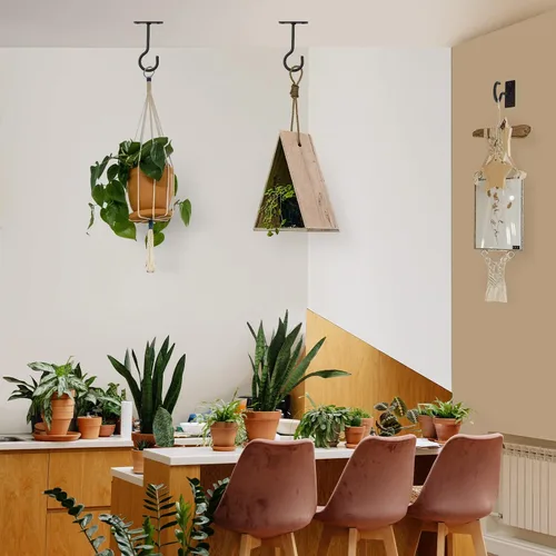 Vista 2 de Ganchos para plantas, paquete de 2 soportes de metal para colgar plantas de 6 pulgadas, gancho decorativo para comederos de pájaros, macetas, Negro