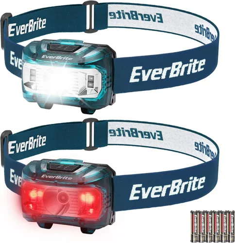 Vista 13 de EverBrite Faro, paquete de 5 faros para niños con luz roja y función de memoria, lámpara de cabeza para adultos y niños con 5 modos, faros