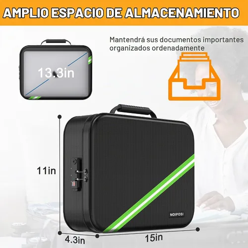 Vista 6 de Noiposi Organizador de Documentos con Aislamiento Térmico de 5200℉, Caja de Documentos Impermeable e Ignífuga con Cerradura, Caja de Almacenamiento