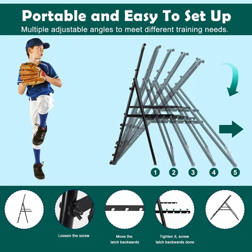 Vista 3 de LIANTRAL Red de rebote de béisbol, entrenador de rebote ajustable para fútbol, voleibol, sóftbol y lacrosse, rebote plegable portátil para práctica