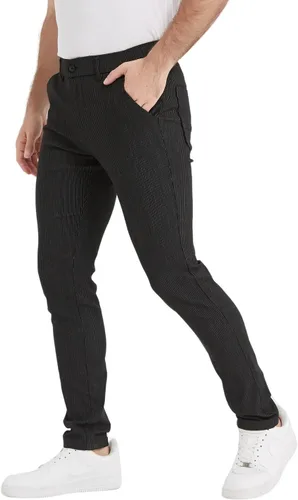 Vista 3 de Plaid&Plain Pantalones a cuadros para hombre, pantalones de vestir ajustados para hombre, pantalones chinos ajustados para hombre