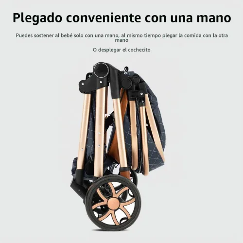 Vista 9 de Cochecito de bebé 2 en 1, cochecito infantil convertible, carriola de bebé de alta vista, cochecito plegable con toldo ajustable (Negro)