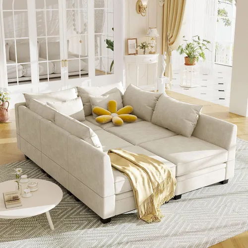 Vista 2 de Moderno sofá modular grande en forma de U, sofá cama convertible con diván reversible para sala de estar, asiento de almacenamiento, adecuado