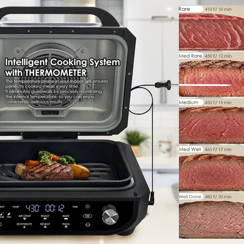Vista 3 de MAGiC COM Parrilla Eléctrica para Interior y Freidora de Aire Combo, Parrilla Eléctrica 7 en 1 con Función para Bistec, Asar, Freidora de Aire