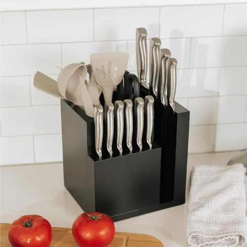 Vista 7 de KitchenEdge Bloque magnético de bambú para cuchillos y soporte para utensilios de cocina, almacenamiento elegante para cuchillos de chefs, cuchillos
