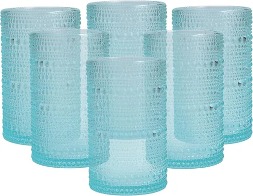 Vista 9 de Fortessa Jupiter - Vaso de vidrio con cuentas y diseño de clavos, 10 onzas, doble estilo antiguo (juego de 6), ámbar