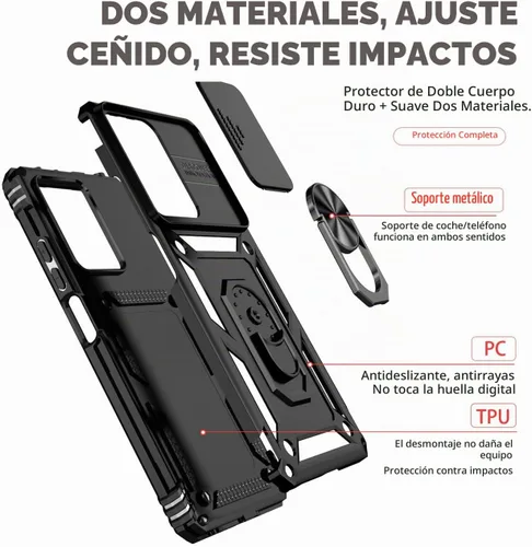 Vista 3 de Funda para Redmi Note 12 Pro, Poco X5 Pro con protector de pantalla de vidrio templado y cubierta de cámara deslizante, cubierta magnética con Negro