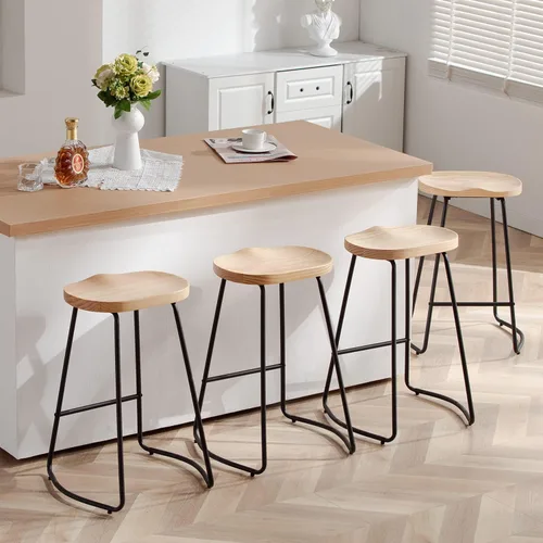 Vista 26 de HeuGah Juego de 2 taburetes de bar, taburetes de bar de 26" de altura de mostrador con pata de metal, taburetes de bar rústicos sin respaldo