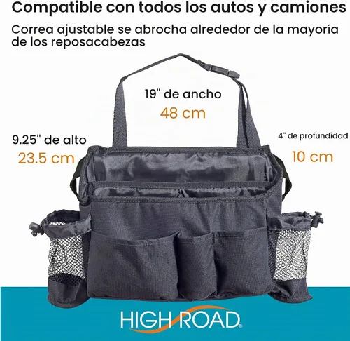 Vista 6 de Organizador para asientos de automóvil, de la marca High Road, pack de 2, XL, Negro