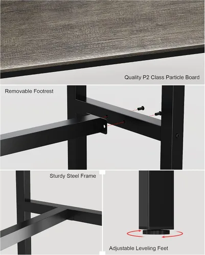 Vista 4 de Teraves Mesa de bar, mesa de bar con altura de barra, mesa de altura de mostrador con marco de metal resistente, mesa rectangular alta para cocina