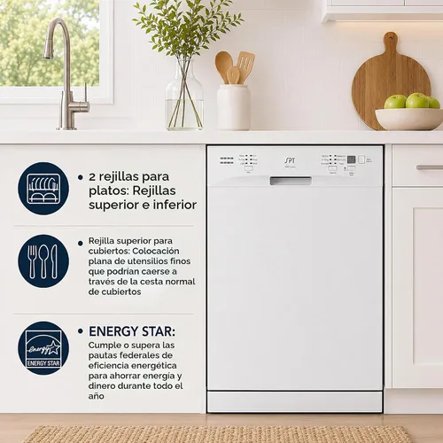 Vista 3 de SD-6501W: Lavavajillas de bañera alta de acero inoxidable incorporado de 24 ″ Energy Star con secado térmico - Blanco