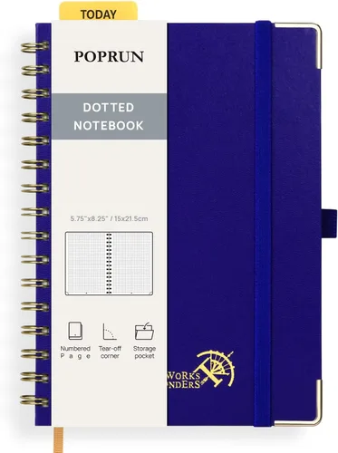 Vista 28 de POPRUN - Cuaderno de notas con espiral y puntos, diario A5 de 5.75" x 8.25", papel grueso de 120 gsm, 141 páginas numeradas, tapa dura para hombres