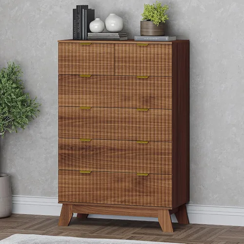 Vista 38 de BORNOON Cómoda acanalada de 3 cajones, 30.3 pulgadas de alto, cómoda bohemia compacta y moderna, armario de almacenamiento de madera