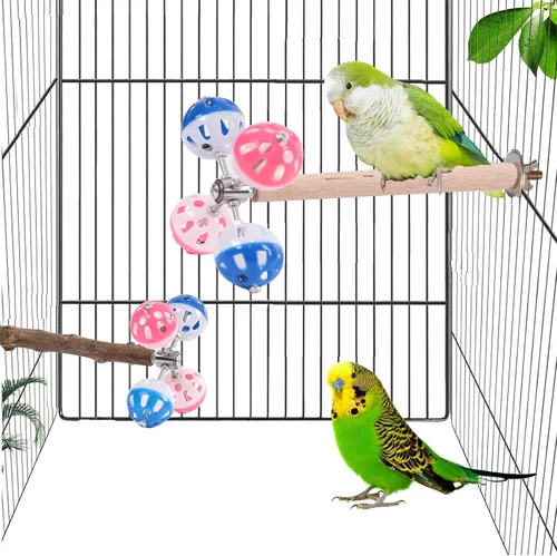Vista 6 de Juguete de perca para pájaros con bolas giratorias, periquito para jaula de metal, divertido juguete para loros, cacatúas, periquitos, loros