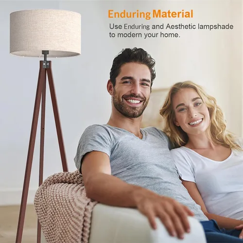 Vista 5 de Lámpara de pie de trípode LEPOWER, lámpara de pie de mediados de siglo Light-Diffusing Linen Shade, Premium Rubberwood Tripod with E26 Base