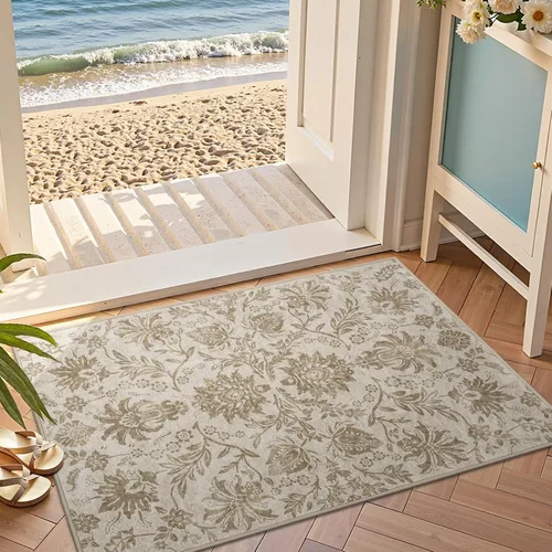 Vista 412 de jinchan Lima - Alfombra simétrica floral geométrica lavable, alfombra de entrada de medio círculo de 2 x 3, alfombra de media luna, suave y Azul