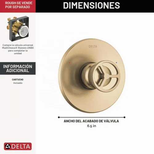 Vista 3 de Delta Trinsic Serie 14 Kit de ajuste de válvula de una sola función, juego de mango dorado cepillado para sistema de grifo de ducha, bronce champán