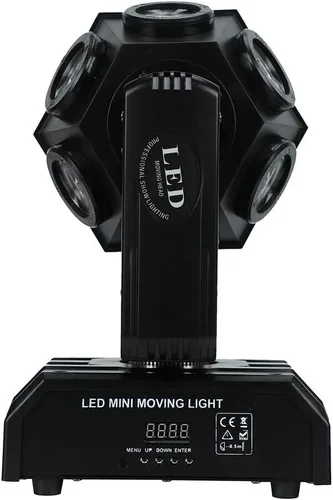 Vista 3 de Luz LED de cabeza móvil de 150 W, 4 en 1, RGBW, 12 luces LED de escenario giratorias, DMX512, activadas por sonido, luces de haz de DJ, luz