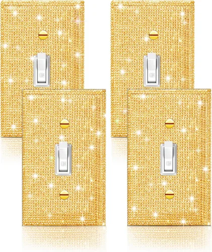 Vista 14 de 4 piezas de placa de pared rosa plateado brillante cubierta decorativa interruptor de luz cubierta de interruptor de palanca única diamantes