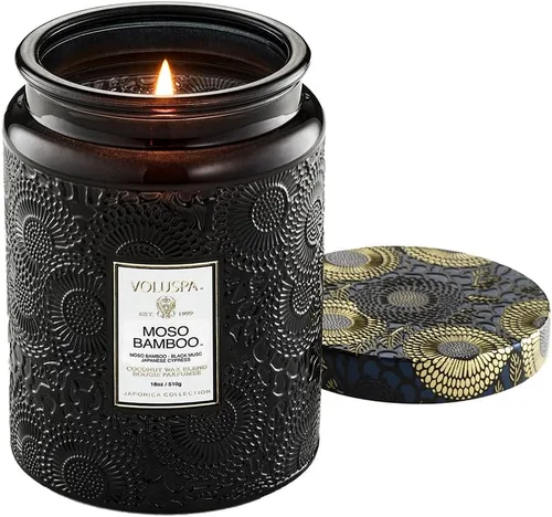 Vista 11 de Vela en frasco de vidrio grande de enebro francés y lavanda, 100 horas, 16 oz, Voluspa Coconut Wax Blend in Decorative Glass, Clean Even Burn, USA