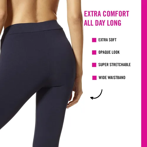 Vista 3 de HUE Leggings de algodón opacos de cintura ancha para mujer, varios