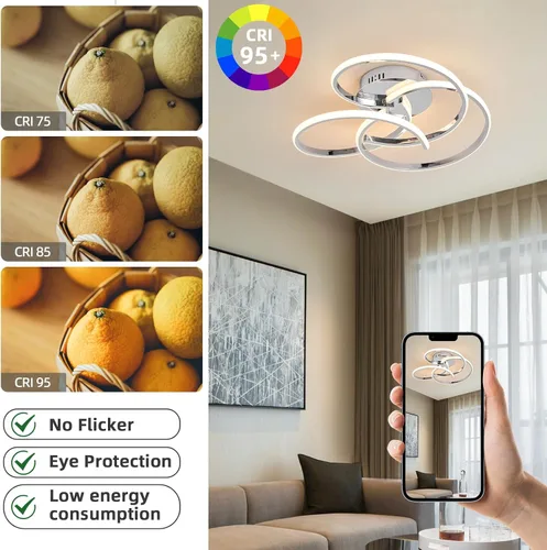 Vista 4 de CANEOE Lámpara de Techo LED Moderna, 42W Regulable Lámpara de Techo Empotrada con Control Remoto, Lámpara de Techo LED de Montaje Empotrado