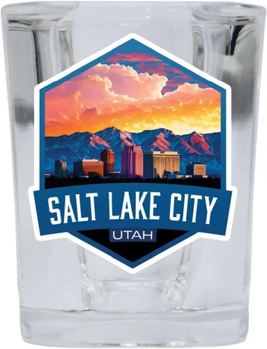 Vista 2 de Salt Lake City Utah Souvenir - Vaso de chupito cuadrado de 2.5 onzas, base azul A