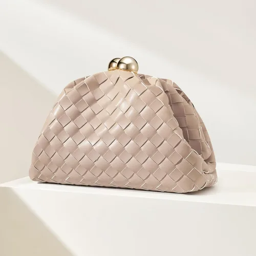 Vista 5 de Gold Clutch Purses for Women, Woven Evening Handbags, Formal Dumpling Bag Beige