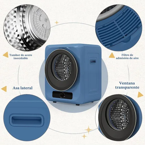 Vista 7 de Secadora de ropa portátil de 1.5 pies cúbicos, secadora eléctrica de carga frontal de 850 W con tambor de acero inoxidable, perilla de control