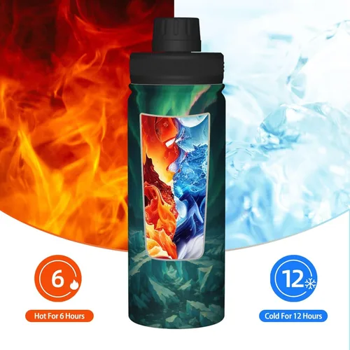 Vista 6 de Aurora Printed Insulated Water Bottle, 18oz Stainless Steel Funny Travel Mug, Leakproof Hot & Cold for Sports, Gym, Hiking