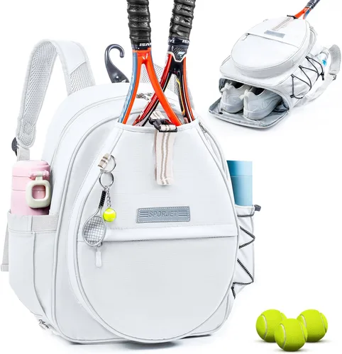 Vista 9 de Mochila de Tenis con Soporte para 2 Raquetas, Bolsa de Raqueta de Tenis de Cuero PU Resistente al Agua para Mujeres y Hombres, Mochila Deportiva