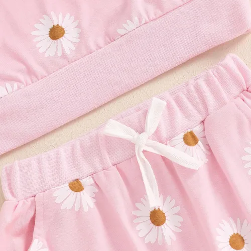 Vista 5 de Douhoow Conjunto de bebé niña con estampado de flores, sudadera con cordón y pantalones de otoño e invierno