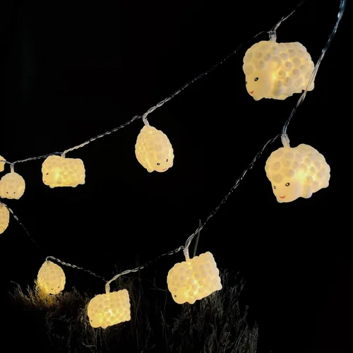 Vista 13 de Guirnalda de luces pintadas de ovejas pequeñas de 5.4 ft, 10 LED, adornos de cabra, luces novedosas, funciona con pilas, luces decorativas de hadas