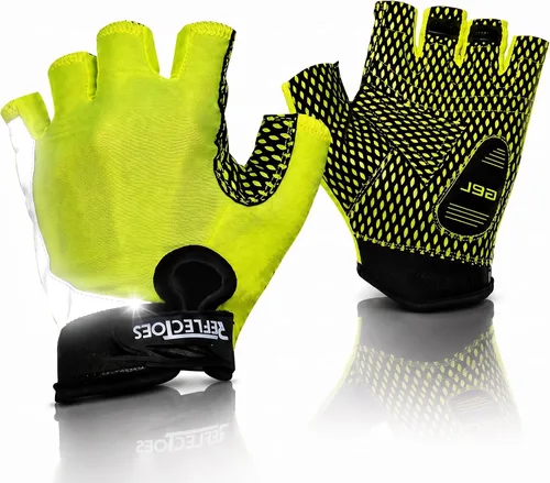 Vista 8 de Guantes reflectantes para bicicleta de verano, guantes de ciclismo fluorescentes de alta visibilidad con acolchado de gel y golpes antideslizantes