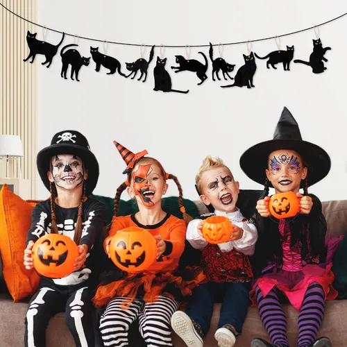 Vista 6 de WATINC 31 piezas de silueta de gato negro de Halloween, adornos colgantes de madera, decoraciones de Halloween, fiesta mexicana, festival, fiesta
