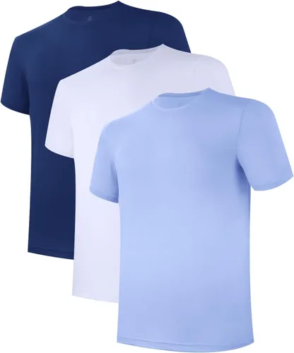 Vista 13 de BAMBOO COOL Camisetas de enfriamiento para hombres con tecnología de absorción de humedad, camisetas básicas elásticas de cuello redondo, 3 paquetes