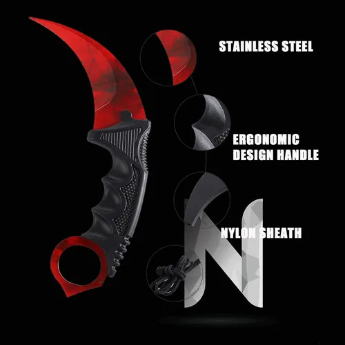 Vista 7 de TOPOINT - Paquete de 2 cuchillos Karambit sin filo de corte sin filo con funda para principiantes (negro y rojo)