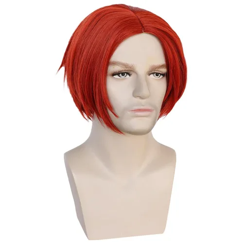 Vista 2 de IEBIYO Peluca roja de anime para hombre, peluca roja corta en capas rojas, peluca sintética unisex para Halloween, cosplay, fiesta de disfraces