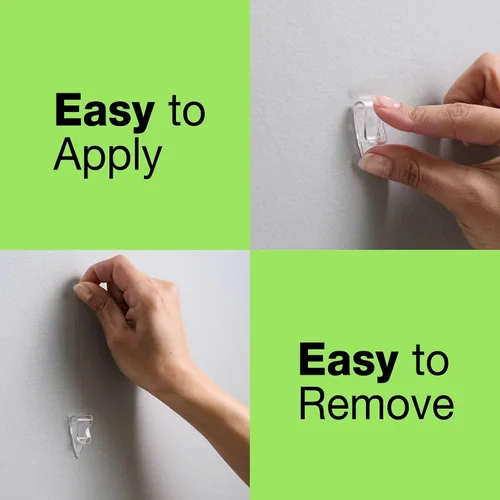 Vista 4 de FrogTape reMOVEables - Mini ganchos adhesivos para colgar, 18 ganchos transparentes y 24 tiras adhesivas, clips de interior sin daños para luces