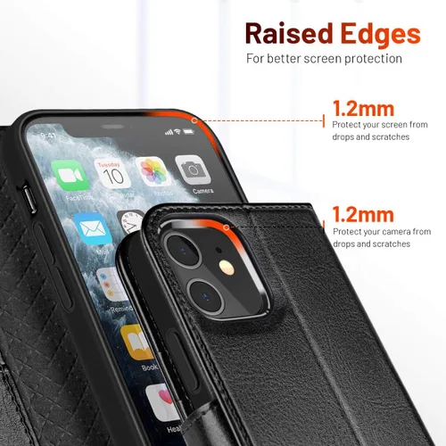 Vista 5 de OCASE Compatible con iPhone 12 Case/Compatible con iPhone 12 Pro Wallet Case, funda tipo cartera de piel sintética con tapa y tarjeteros con bloqueo