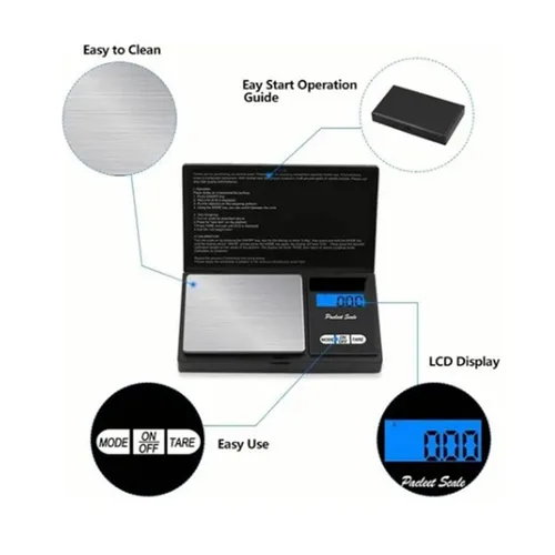 Vista 2 de Mini báscula digital de bolsillo, báscula de bolsillo de precisión con peso de calibración de 3.53 oz, 7.05 oz x 0.00 oz, báscula digital de gramos