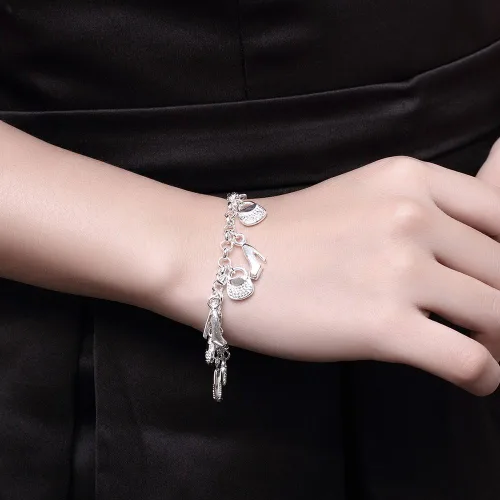 Vista 2 de Joyería de moda 925 zapatos de plata esterlina elegante bolso colgante cadena pulsera, Plata