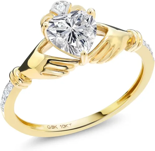 Vista 102 de Gem Stone King Anillo de compromiso claddagh celta irlandés de oro amarillo de 10 quilates con piedra preciosa en forma de corazón de 0.236 in