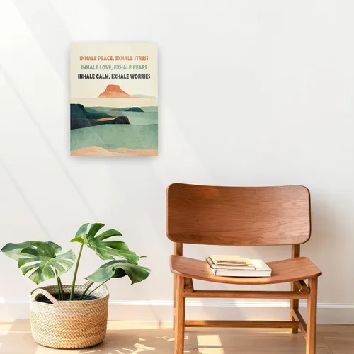 Vista 3 de Pugwak Impresiones en lienzo para decoración de pared de salud mental – Inhala Exhale, arte de pared enmarcado, arte de esquina calmante para pared