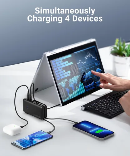 Vista 5 de QiSa Cargador Portátil, Banco de Energía, Banco de Energía de 16000mAh con Enchufe de Pared AC Incorporado y Cables, Cargador Rápido PD 30W y QC4.0